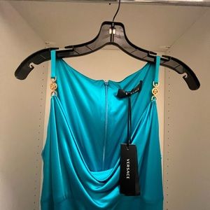 Versace Logo Plaque Cowl-Neck Midi Dress